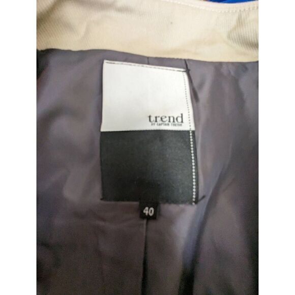 Trend Women Beige And Steel Blue Cotton Blend Short Trench Coat Size 40 - Picture 9 of 14